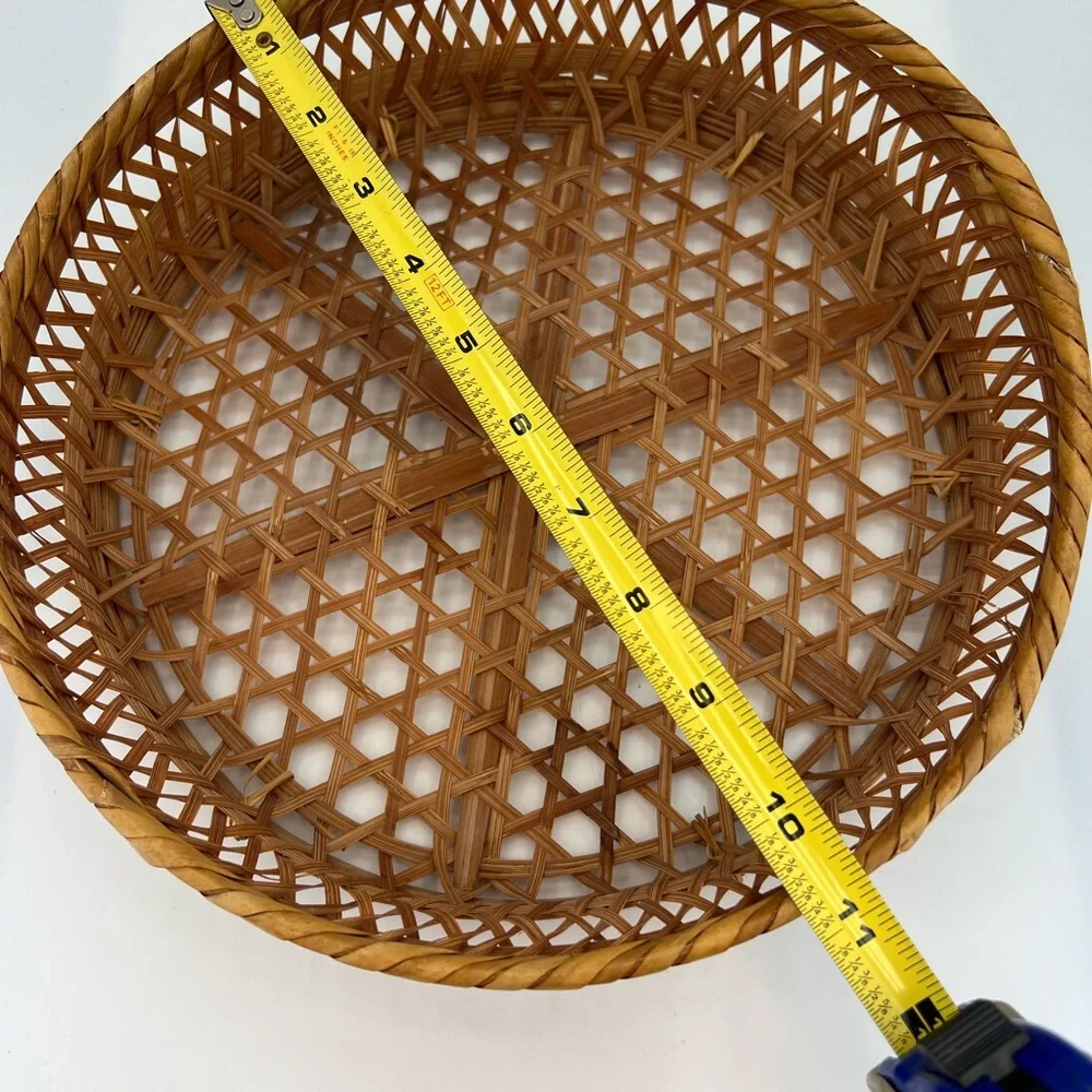 Vintage Rattan Basket Tray 11” Round Tan Cottagecore Farmhouse Bohemian Styles